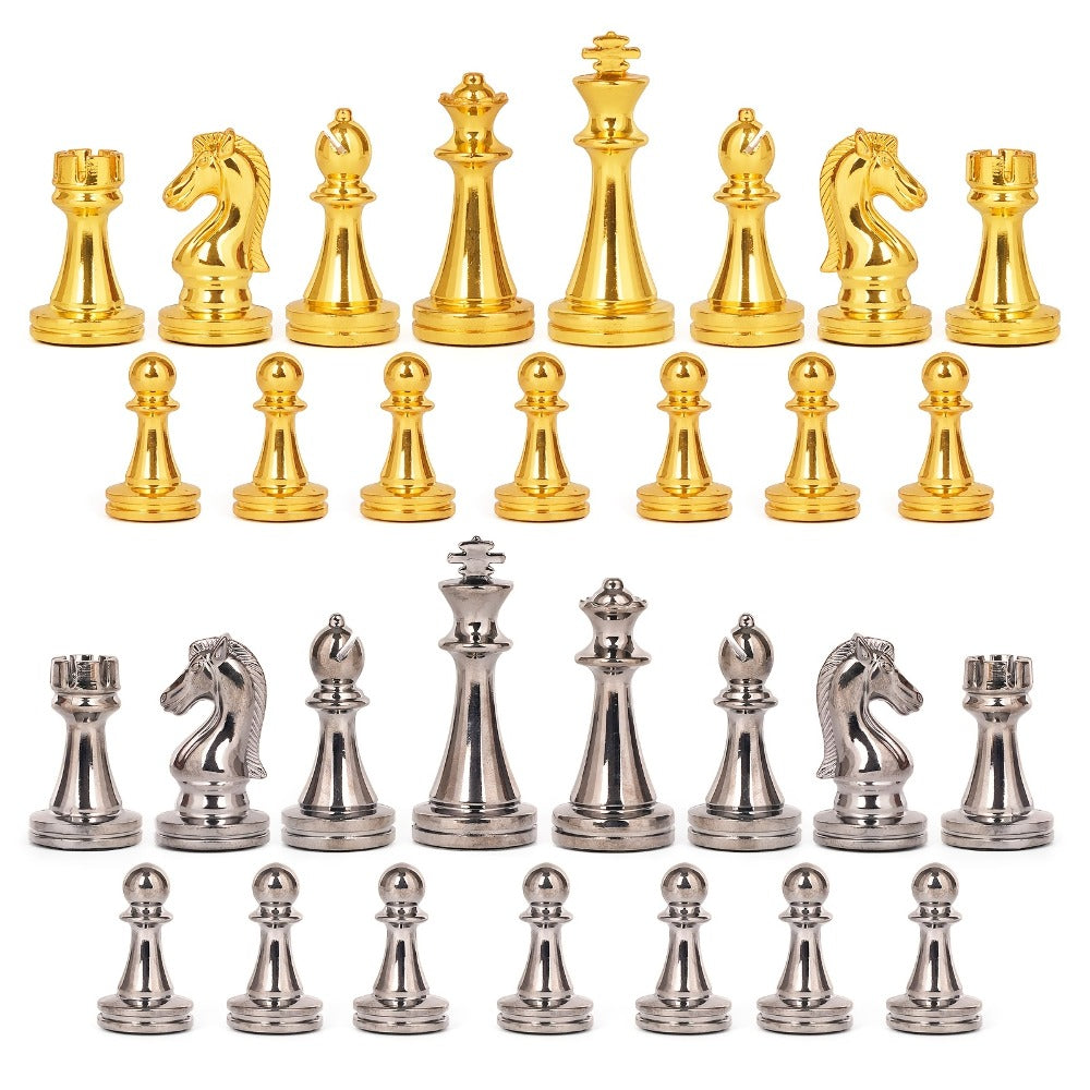 Metal Chess Set with 11.5-Inch Marble-Look Storage Board, Zinc Alloy Pieces and Extra Queens
