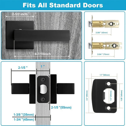 Matte Black Square Door Handle Set – Interior Passage Door Knob for Hall & Closet, Heavy-Duty Left & Right Hand Compatible, Modern Hardware