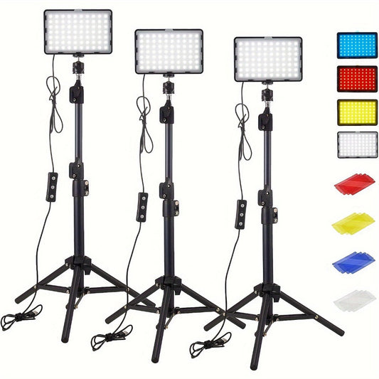 LED Video Fill Light Panel Kit with Tripod Stand & RGB Filters | Dimmable 5600K Studio Light for Vlogging, Photography, Video Streaming & Tabletop Shooting | 2 or 3 Pack