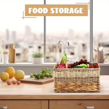 Water Hyacinth Wicker Storage Baskets Set of 4 with Handles, 12 x 8 x 6.3-Inch Shelf Organizers