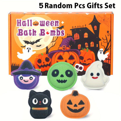 Bath Bombs, 5-Piece Halloween Gift Set with Pumpkin, Bat, Skull, Hat and Cat Shapes in Individual Wrappers