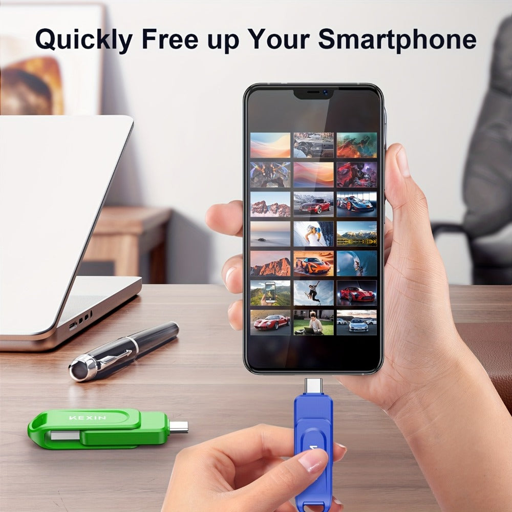 2-in-1 USB-C & USB-A Flash Drive 32GB 64GB 128GB, KEXIN Rotating Thumb Drive Type-C Memory Stick Compatible with iPhone 15 16, Android Smartphone, Tablet, Smart TV, Car Audio, Laptop & PC – 5 Colors