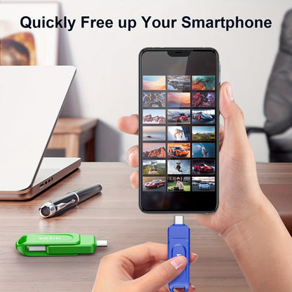 2-in-1 USB-C & USB-A Flash Drive 32GB 64GB 128GB, KEXIN Rotating Thumb Drive Type-C Memory Stick Compatible with iPhone 15 16, Android Smartphone, Tablet, Smart TV, Car Audio, Laptop & PC – 5 Colors