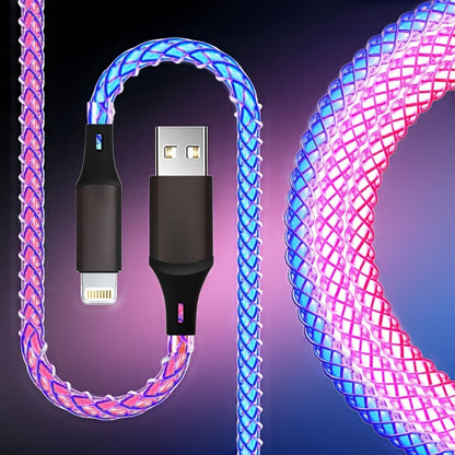 RGB-Lit Braided Charging Cable with USB-A Input and Lightning, USB-C and Micro USB Connector Ends
