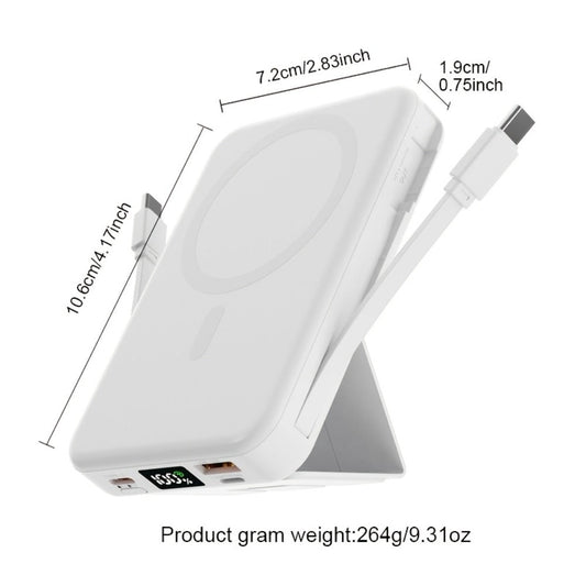 Magnetic Power Bank 10000mAh USB-C Fast Charging – Built-in Cable, Charges 5 Devices & Laptops Simultaneously, Foldable Stand, Portable External Battery for Travel Work Daily Use