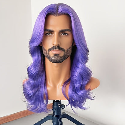 Synthetic Wig 26-Inch Men's Loose Curls with Middle Part in Seven Colors and Breathable Cap