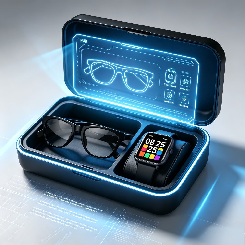 AI Translation Smart Glasses and Smartwatch Set 2026 Real-Time Multi-Language Photo Translation Built-In Mic Speaker Calling Music Full Touch Wearable Tech Bundle Men Women Black Pink Silver