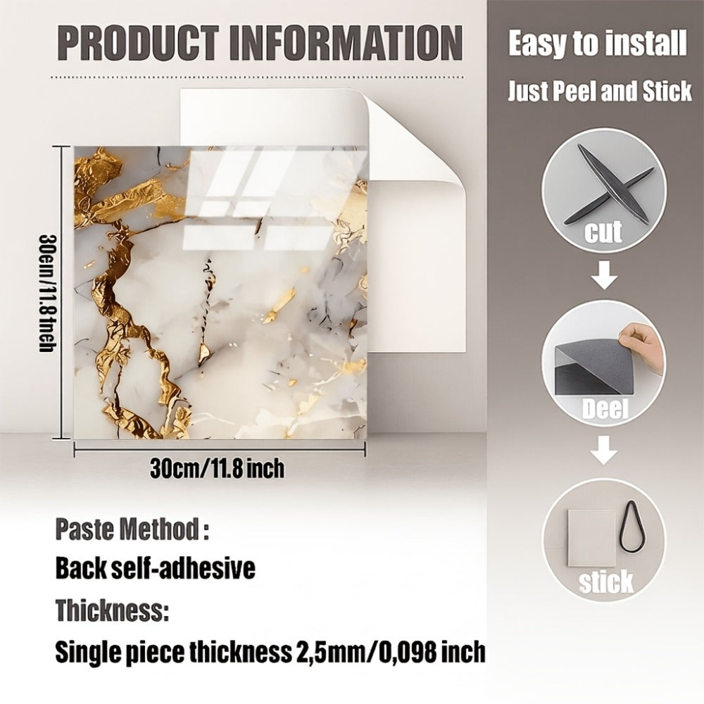 Peel and Stick Wall Tiles 50/100pcs Waterproof PVC Marble Self Adhesive Vinyl Tile Stickers for Bathroom Kitchen Living Room, TV Backdrop Shower Wall Panels Modern Home Decor Easy Installation