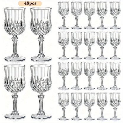 Plastic Crystal Champagne Goblets 48pcs Shatterproof Stackable 7oz Reusable Wine Glasses for Wedding Party Christmas Halloween Elegant Vintage Tableware Drink Cups