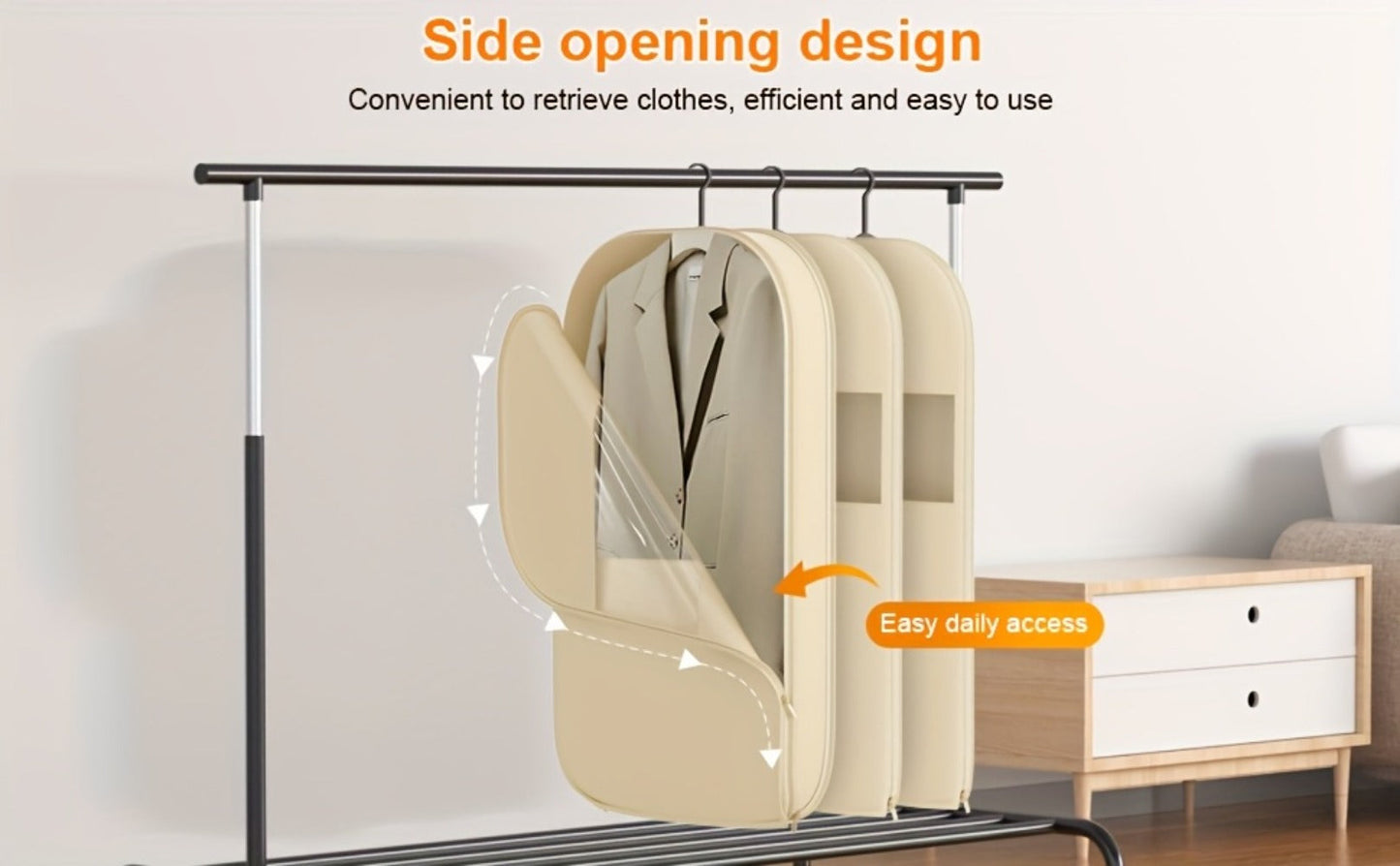 Hanging Garment Bag with Compression Zipper Space Saving Dustproof Clothes Storage Bag with Self Compression Zip Technology for Suits Dresses Coats Closet Wardrobe Organization Beige