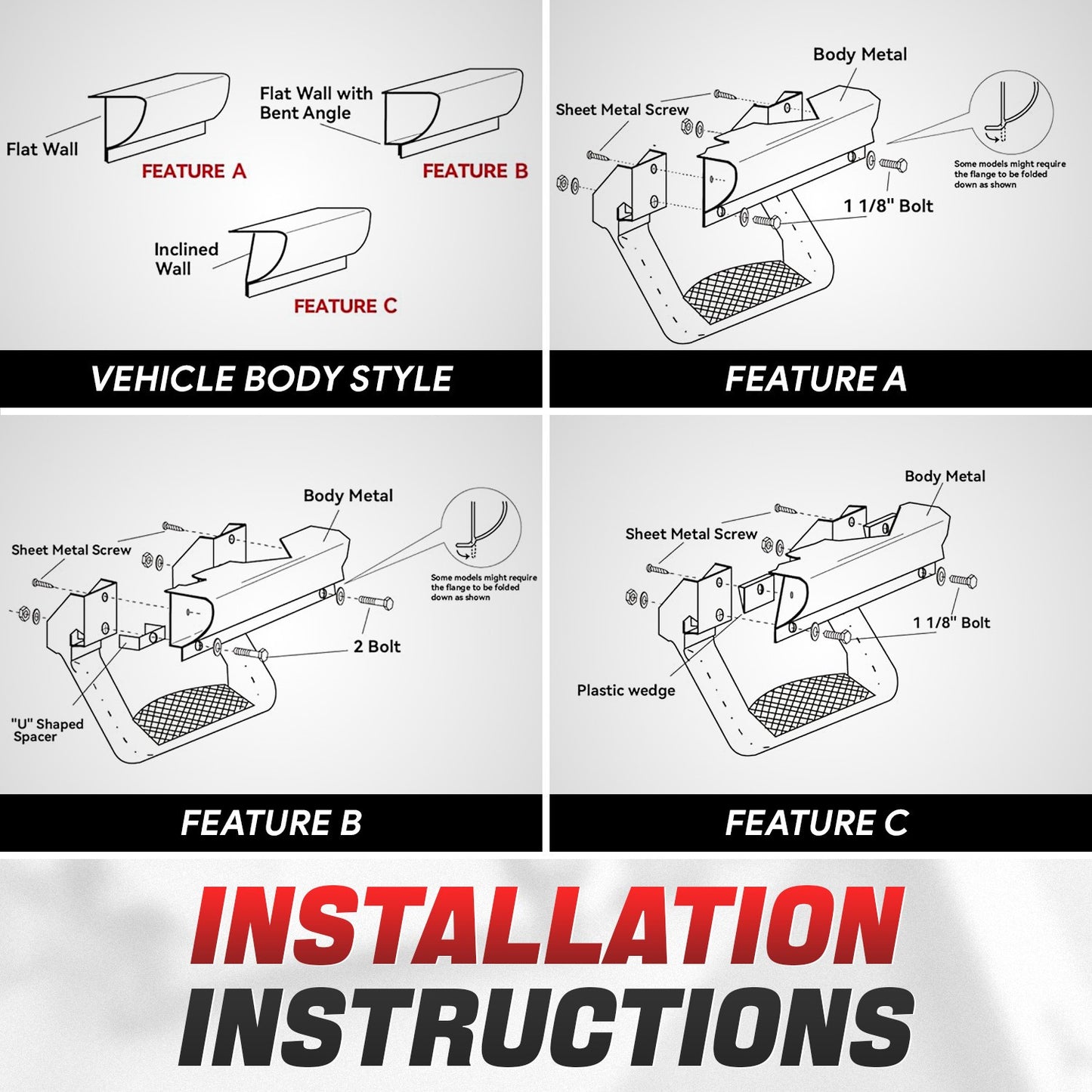Aluminum Side Step Pad for Truck SUV – Universal Fit, 350 lbs Capacity, Non-Slip, Fits Chevy GMC Ford Dodge Ram Toyota Nissan Pickup, 2 or 4 PCS
