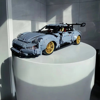 Misty Blue Lowrider Sports Car Building Block Model with 2,100 Pieces, Two Checkout Sets and Display Stand