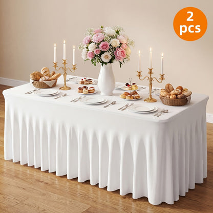 Pleated Rectangle Table Skirts in Black or White with One-, Two- or Four-Piece and Four-Foot Options