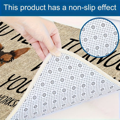 Yorkshire Terrier Floor Mat Non-Slip Polyester Rug | Linen Texture Entryway Kitchen Doormat, Unique Dog Lover Gift