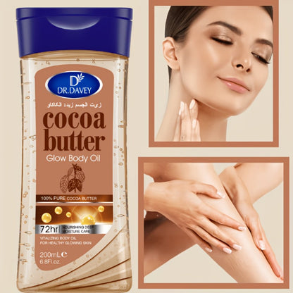 Cocoa Butter Body Oil, Two-Piece Set of 200ml Flip-Top Bottles with Coordinated Brown Labels