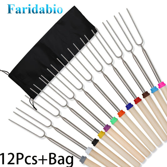 Marshmallow Roasting Sticks 12-Pack Extendable Stainless Steel + Bag