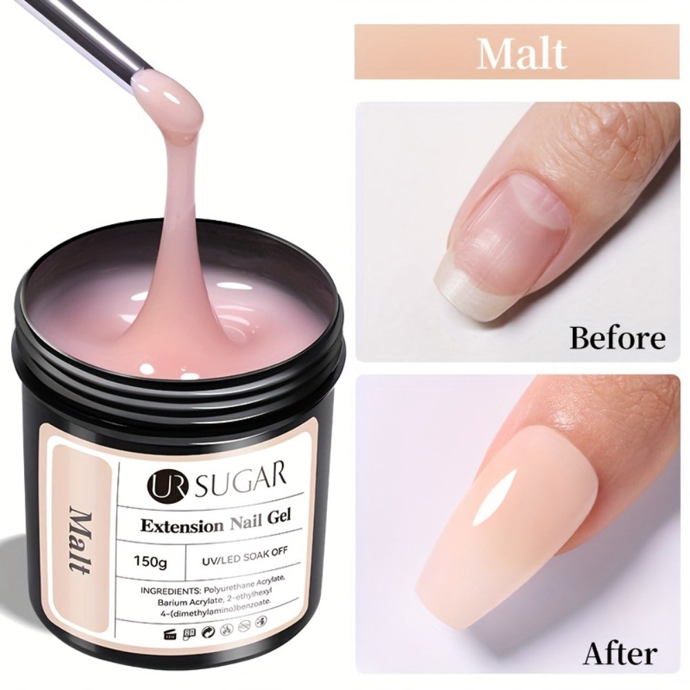 Malt Nude Hard Builder Gel for Nail Extensions and Overlays, 150g Jelly Formula Jar for UV or LED Lamp Curing