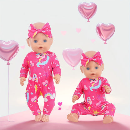 5-Pack Baby Doll Outfits Romper Clothes Set with Headbands for 14-16 Inch 43cm Newborn Dolls Girls Gift Ages 3+ Butterfly Unicorn Rainbow Bunny Flamingo Soft Fabric Dress Up (No Doll)