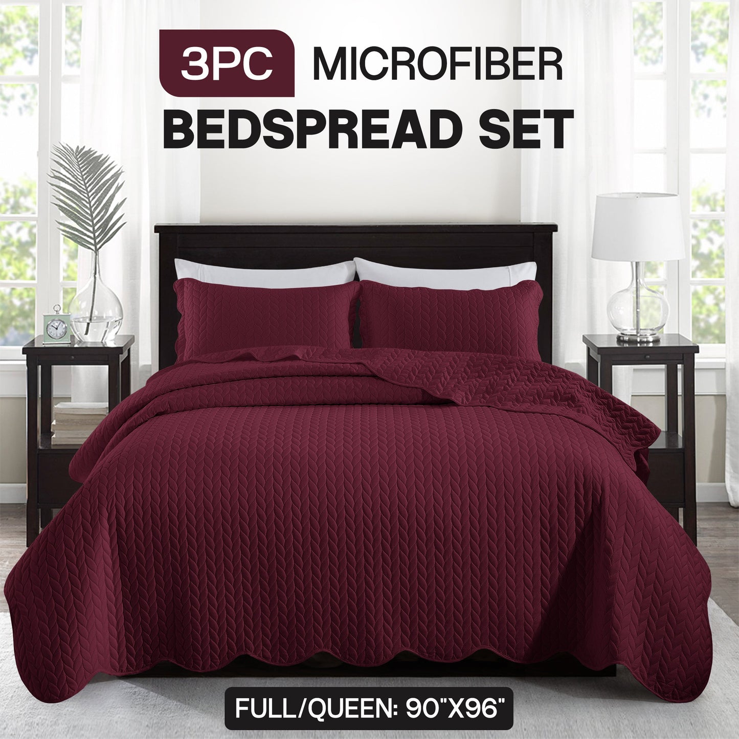 Chevron-Texture Three-Piece Bedspread Set in 16 Colors with Twin, Queen-Full, King and California King Sizes