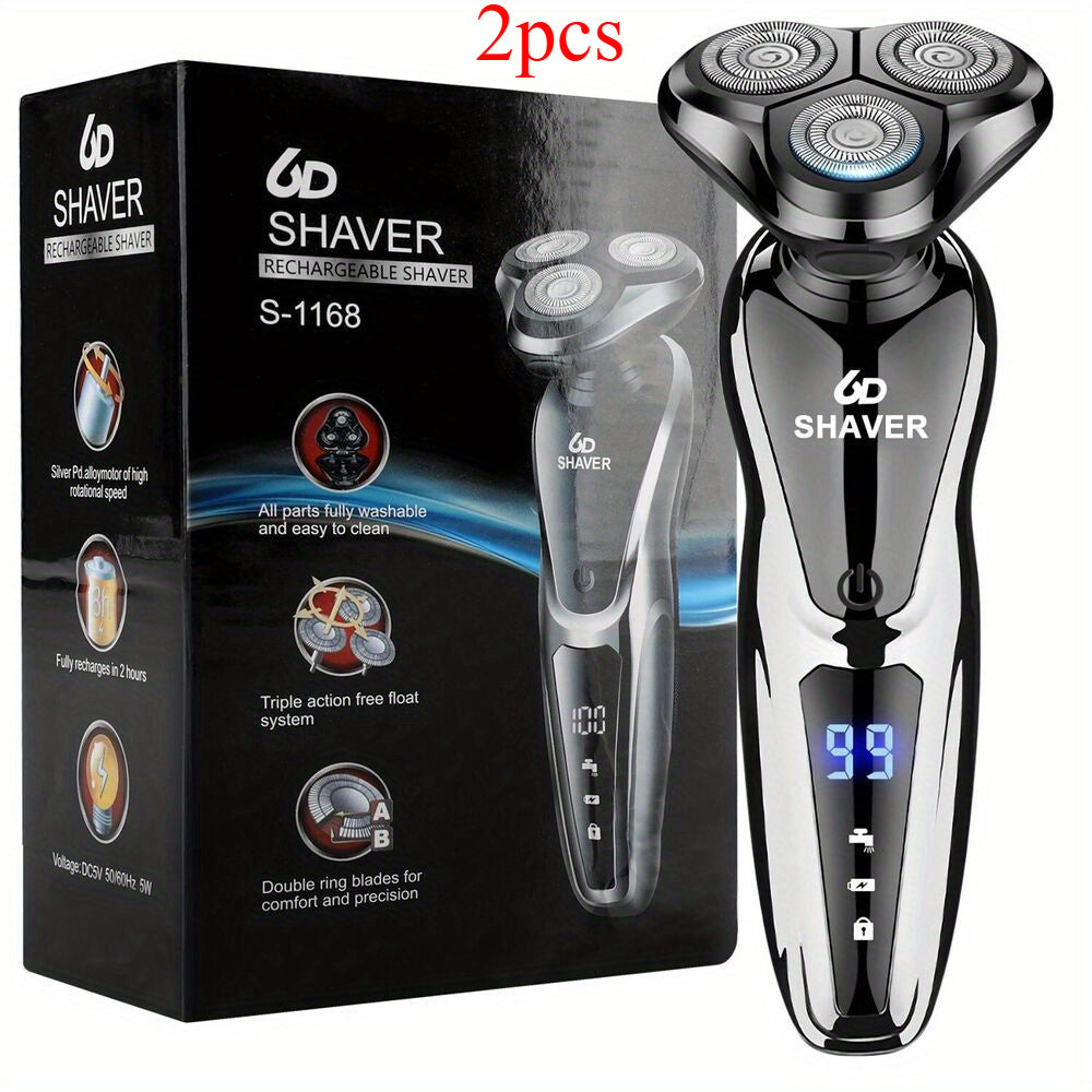 Electric Shaver 2-Pack with 3D Floating Heads, LED Power Indicators and Rechargeable Washable Design