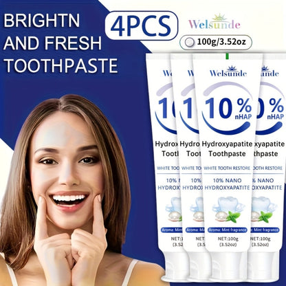 Four-Pack 100g Spearmint Toothpaste Tubes with 10% Hydroxyapatite Label and 400g Total Quantity