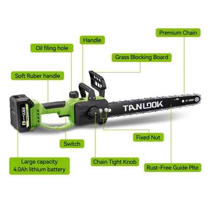 Cordless Electric Chainsaw – Battery Powered, Portable Chain Saw for Tree Pruning, Wood Cutting, Garden & Yard