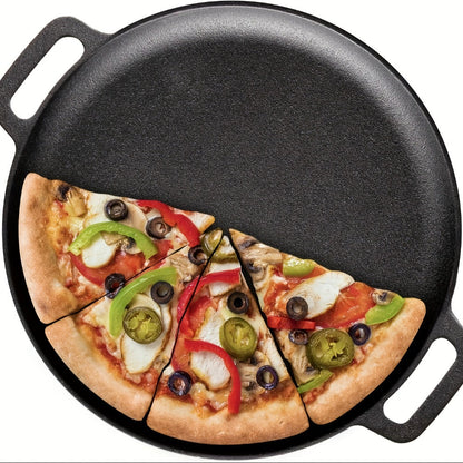 32cm Cast Iron Skillet with Dual Loop Handles and Shallow Round Profile for Gas, Induction, Oven or Campfire