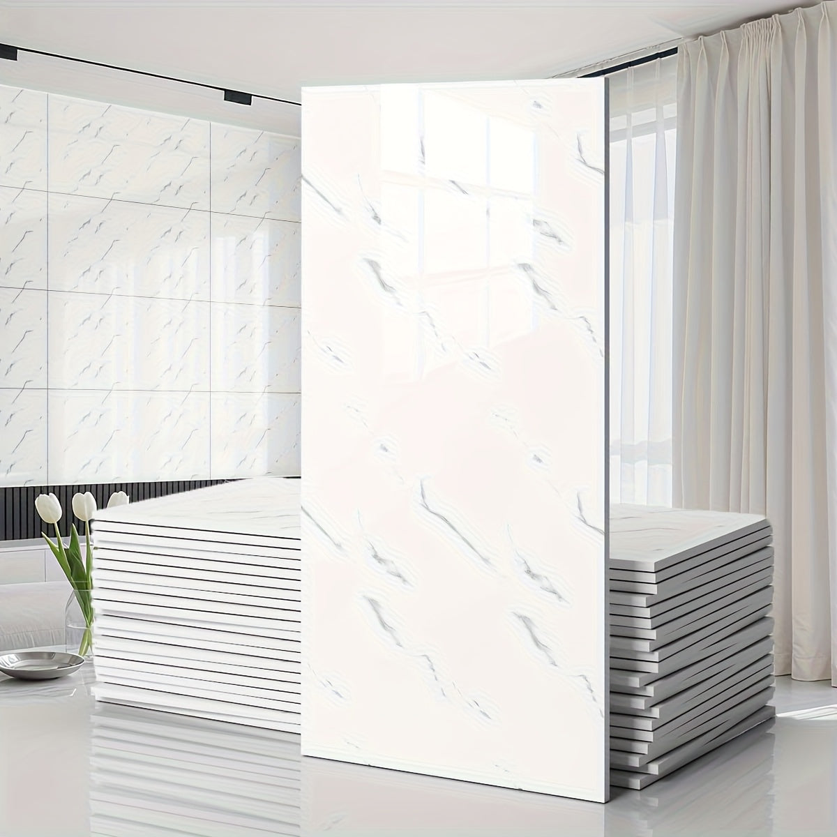 Marble-Pattern Wall Panel Set with 20- or 40-Piece Packs, Eight Codes and 11.81 x 23.6-Inch Tiles