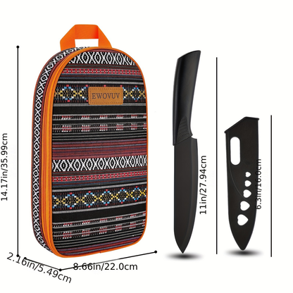 Camping Cookware Set, 17-Piece Bohemia Pattern Camp Kitchen Utensil Kit with Knives, Flatware and Organizer Case