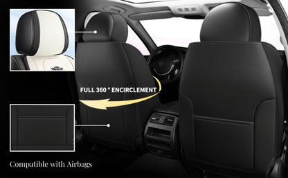 PU Leather Car Seat Cover Full Enclosure with Lumbar Support & Sponge Cushion – Two-Tone Sporty Design Universal Fit for Car Sedan Truck SUV (White-Black / Gray / Red-Black / Orange-Black)