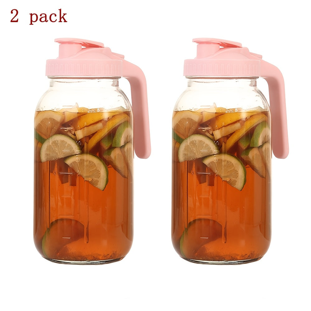 Glass Pitcher Set, 64oz Wide-Mouth Mason Jars with Pour-Spout Lids in Two-Pack or Three-Pack Options