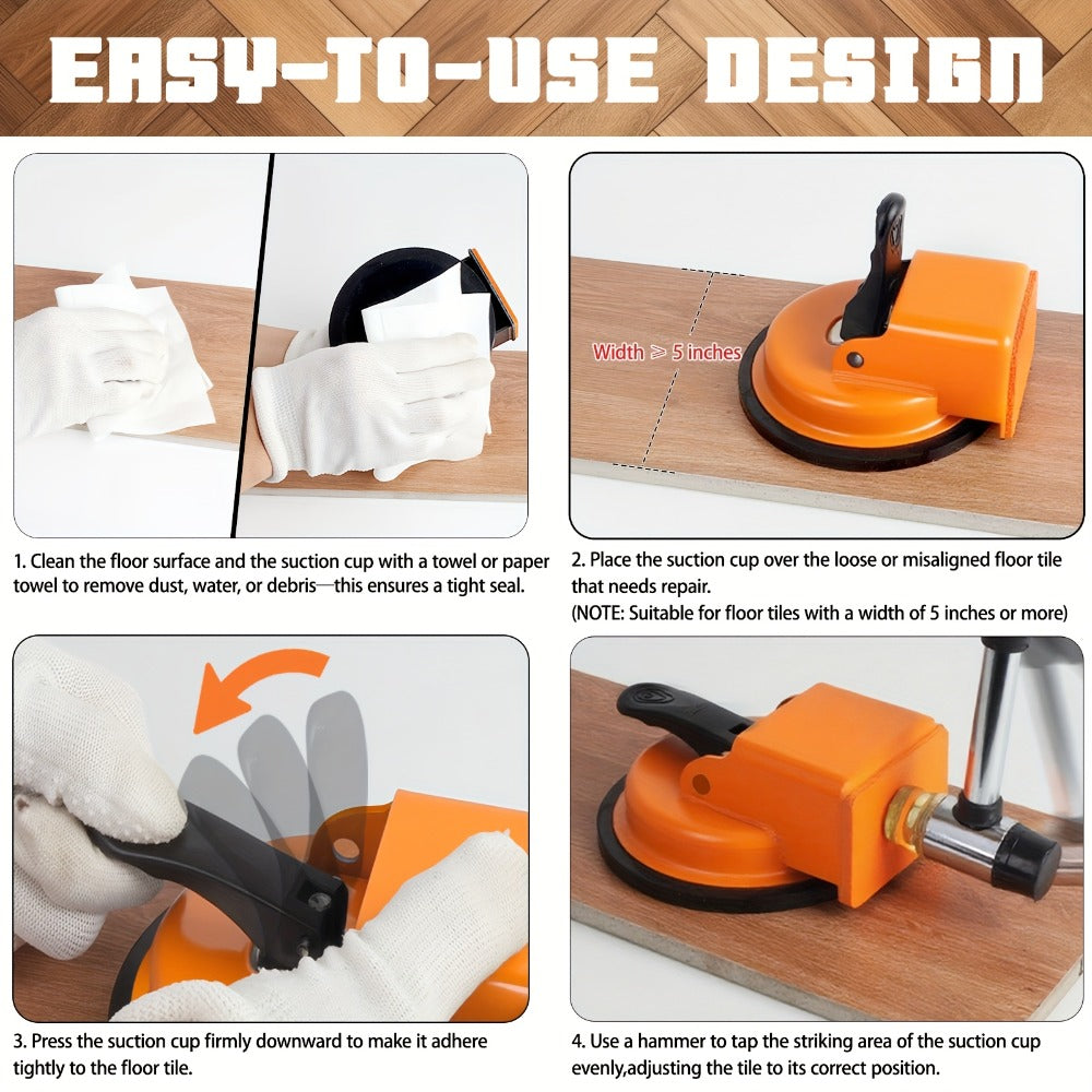 Floor Gap Fixer Tool with 4.84" Suction Cup, Laminate Floor Gap Repair Tool Kit for Vinyl Plank Hardwood Floors, Professional Plank Grabber with Metal Body & Felt Pad, Floor Installation Repair Tool