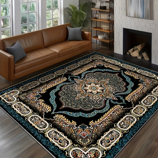 Area Rug Bohemian Floral Velvet in Four Machine-Washable Sizes with 100% Polyester Cut Pile