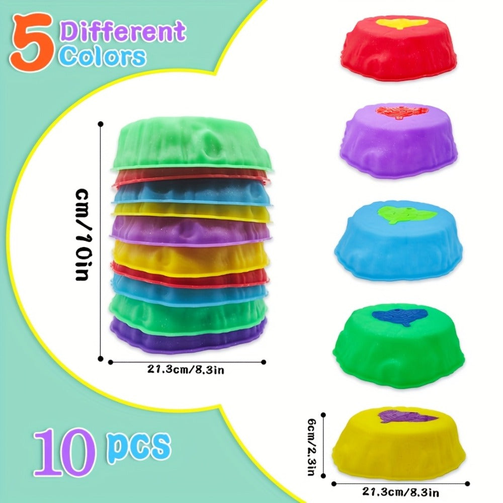 10-Piece Light-Up Stepping Stone Set in Five Colors with Raised Leaf Texture for Indoor or Outdoor Balance Play