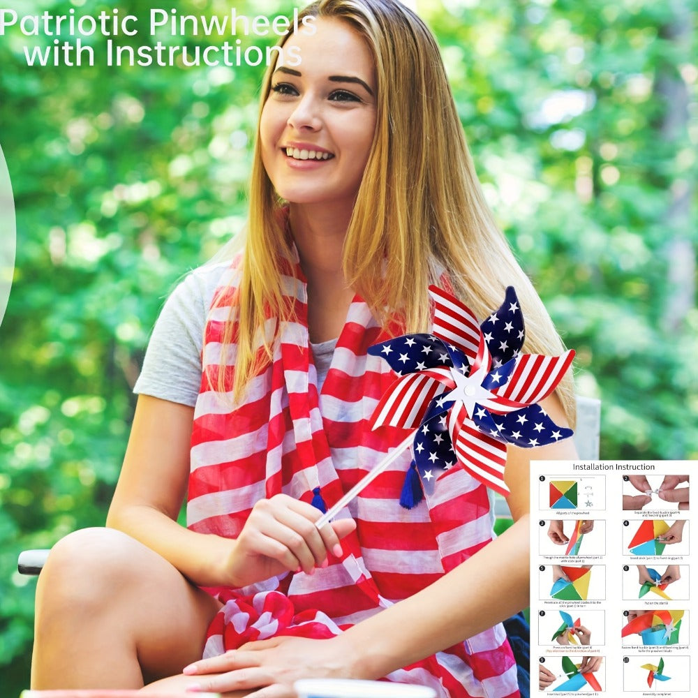 Patriotic Red, White and Blue Pinwheel Decorations with 38 × 21 cm Stakes in 20-, 30- or 40-Piece Packs