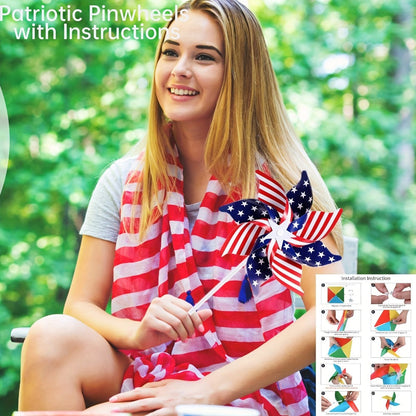 Patriotic Red, White and Blue Pinwheel Decorations with 38 × 21 cm Stakes in 20-, 30- or 40-Piece Packs