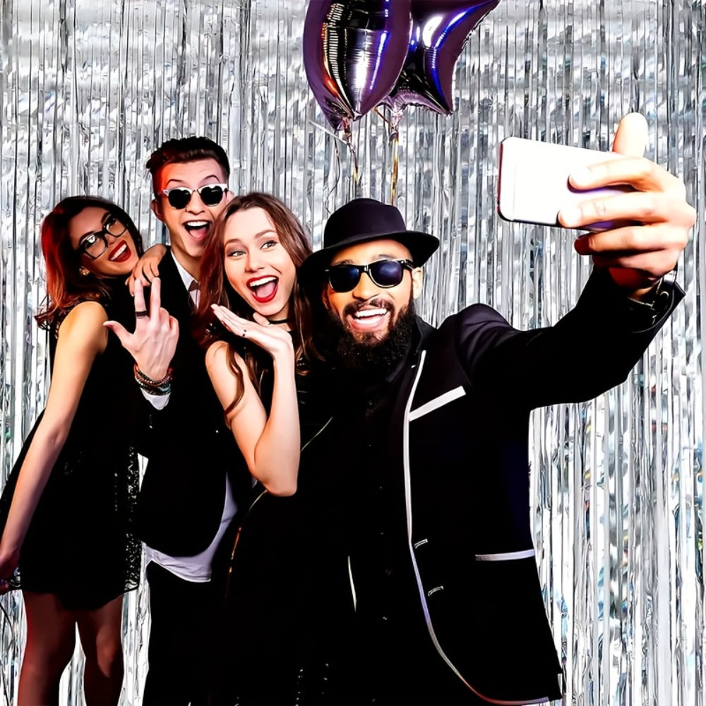 Party Decorations Six-Pack Silver Tinsel Curtain Backdrop, 39.3 x 78.7-Inch Panels for Photo Areas