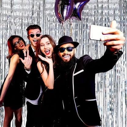 Party Decorations Six-Pack Silver Tinsel Curtain Backdrop, 39.3 x 78.7-Inch Panels for Photo Areas
