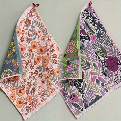 Floral Cotton Face Towels 2pcs – Soft Absorbent Wash Cloths for Home, Hotel & Spa | 14.37x15.75 In