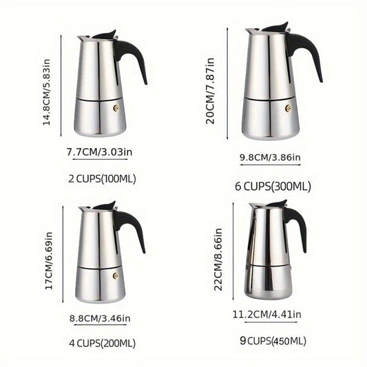 Stainless Steel Moka Pot Italian Espresso Maker – 2/4/6/9 Cup Stovetop Coffee Maker, Straight Style Moka Express for Home, Camping & Outdoor Use, Includes Cleaning Cloth – Professional Espresso Brewer