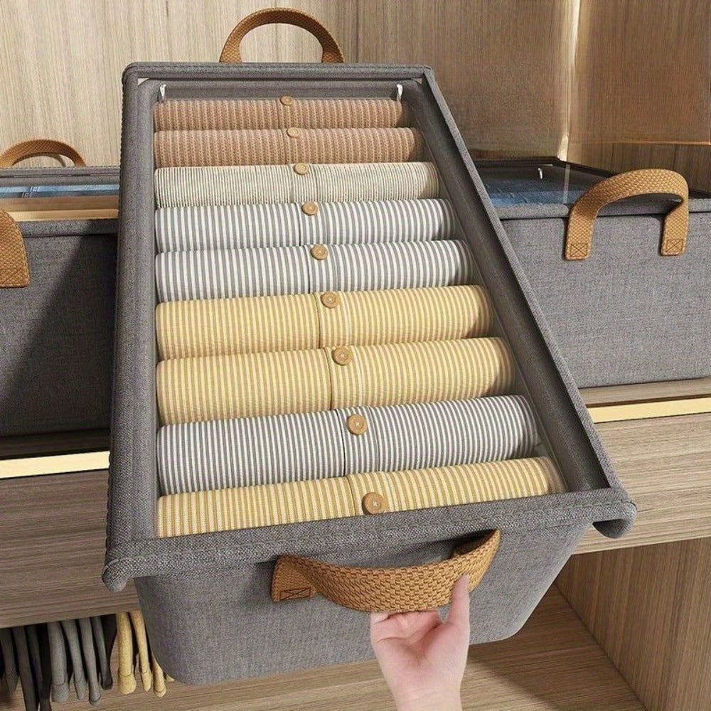 Foldable Storage Box for Clothes & Pants – Collapsible Wardrobe Organizer Basket for Dormitory, Closet & Under-Bed Storage | Space-Saving Folding Bin in Gray, Denim Blue & Beige
