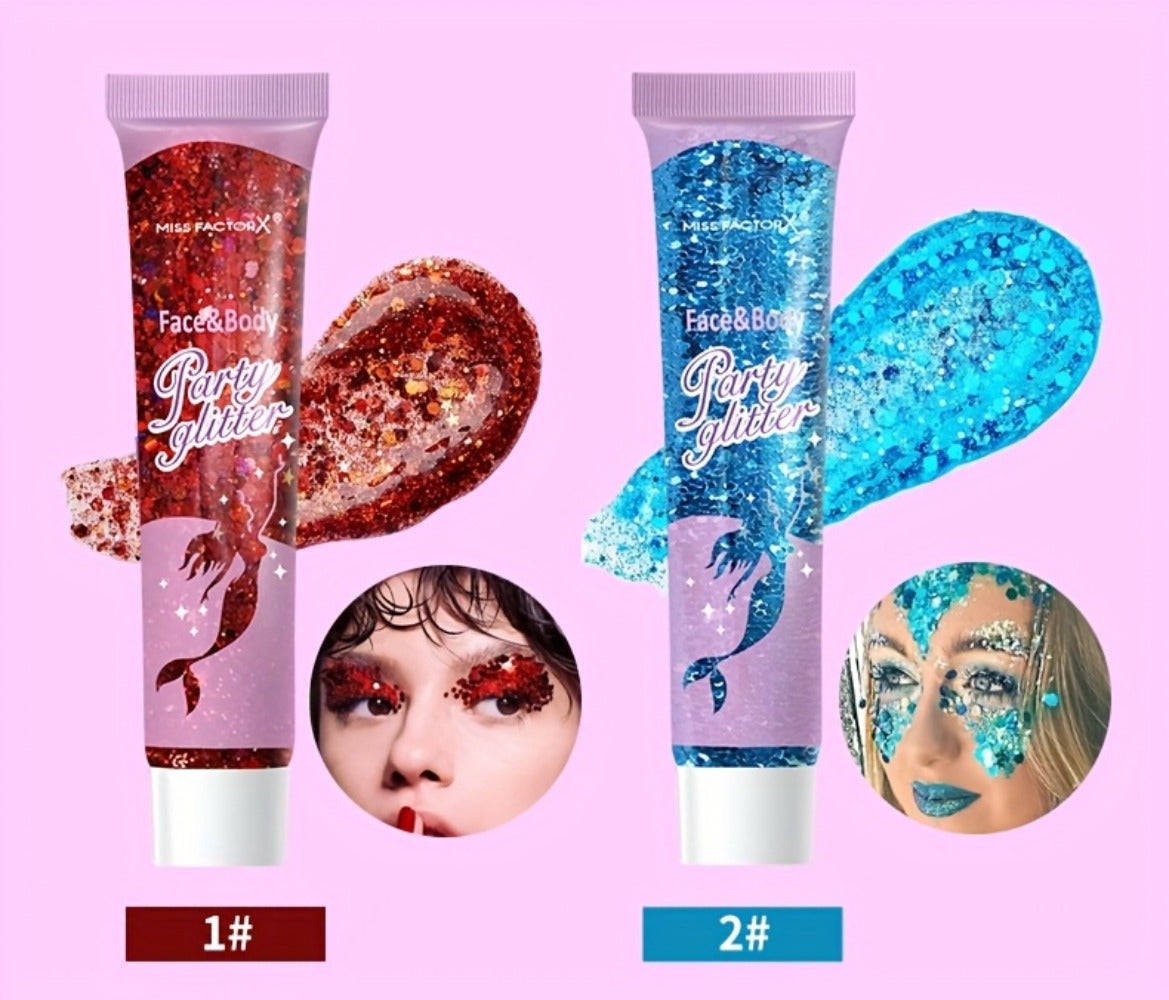 30-Piece Face and Body Glitter Gel Set with Mermaid Shapes, Stars and Hearts for Festival Makeup