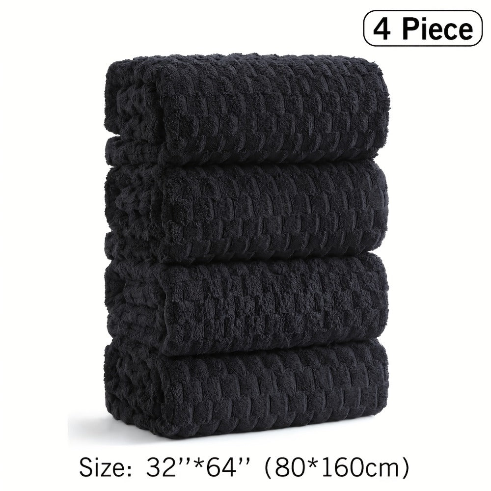 Oversized Bath Towel Set 800GSM 32x64 Inch Extra Large Microfiber - Ultra Soft Quick Dry Striped Spa Grade | Single or 4pcs Random Color | Beige White Light Blue Dark Gray | Modern Coastal Home Gift