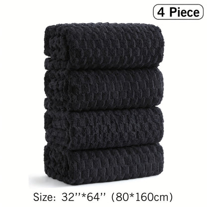 Oversized Bath Towel Set 800GSM 32x64 Inch Extra Large Microfiber - Ultra Soft Quick Dry Striped Spa Grade | Single or 4pcs Random Color | Beige White Light Blue Dark Gray | Modern Coastal Home Gift