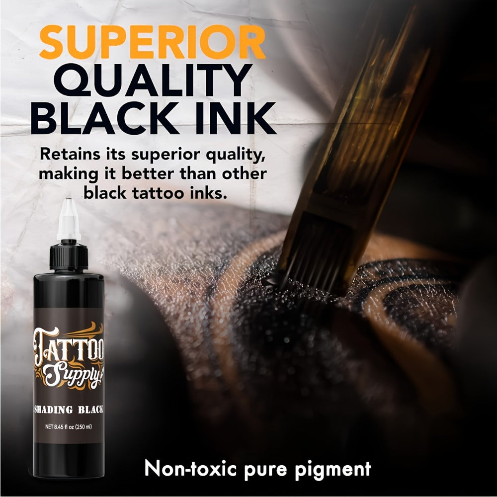 Neebol Tattoo Ink Professional Black Lining & Shading Set — Waterproof Long-Lasting Outlining Blending Body Art Ink for Artists & Beginners, 100ml & 250ml Sizes Available