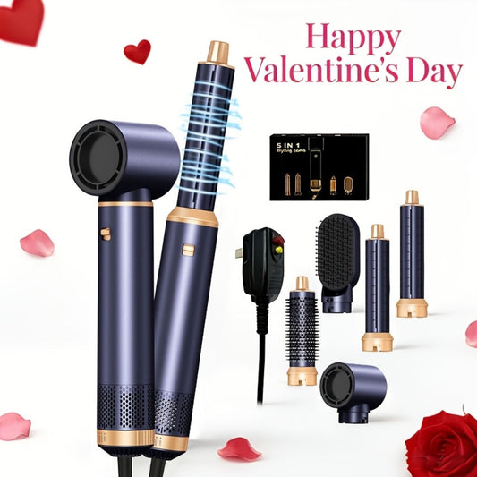 5-in-1 Hot Air Brush Hair Styling Tool with Three Temperature Settings and Five Attachments