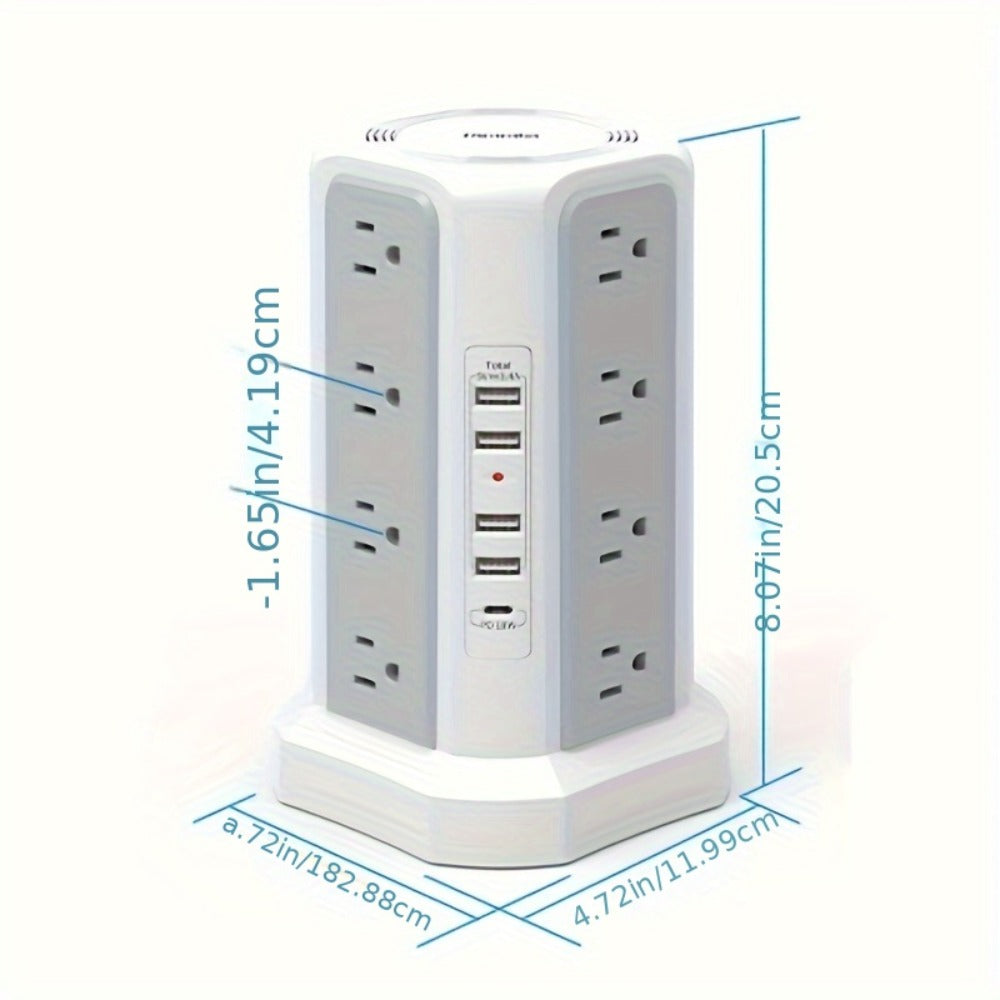 Power Strip Tower with 12–16 AC Outlets, 4 USB-A, PD 20W USB-C and 1500J Surge Protection for Home Office Charging