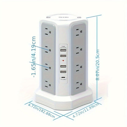 Power Strip Tower with 12–16 AC Outlets, 4 USB-A, PD 20W USB-C and 1500J Surge Protection for Home Office Charging