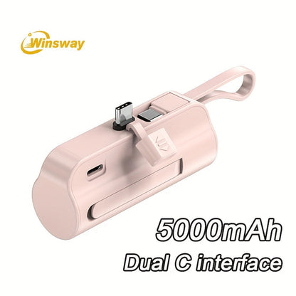 Power Bank 5000mAh Capsule with Dual-Port Options, Wireless Charging and Phone Holder in Four Colors