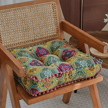 Square Bohemian Floor Cushion in Moroccan Orange or Bohemian Yellow with Forty-Two-Centimeter Size